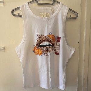 GUESS White Muscle Tee with Graphic Design